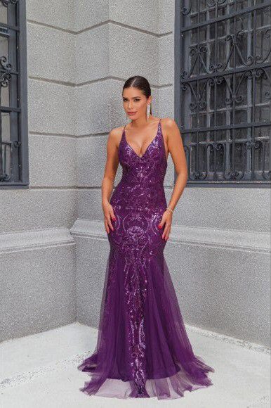 VESTIDO IVANA BORDADO EM PAETÊ - ROXO