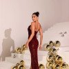 VESTIDO PAETÊ LONGUETE FENDA CRISTAL - MARSALA