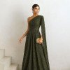 VESTIDO DE FESTA HELENA LONGO RENDA - VERDE OLIVA