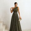 VESTIDO DE FESTA HELENA LONGO RENDA - VERDE OLIVA