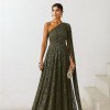 VESTIDO DE FESTA HELENA LONGO RENDA - VERDE OLIVA