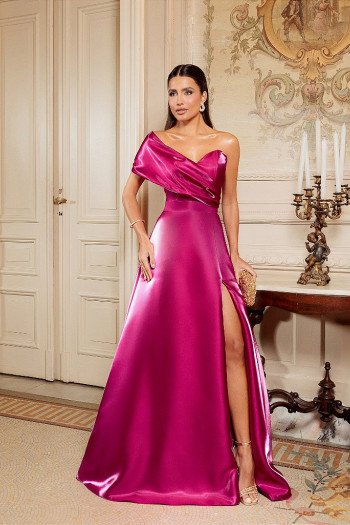 VESTIDO DE FESTA SIENA T.Q.C. ZIBELINE GLOW - FÚCSIA