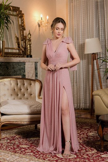 VESTIDO ANA FAIXA MULTIFORMAS DUPLA LUREX - ROSÉ