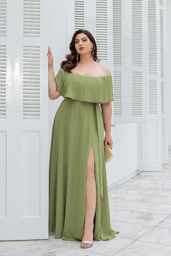 VESTIDO OMBRO A OMBRO KAROLINE PLUS - VERDE OLIVA