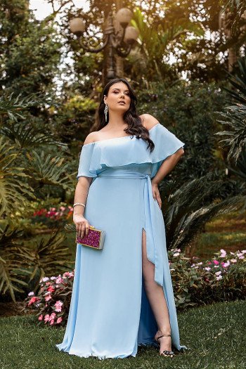 VESTIDO OMBRO A OMBRO KAROLINE PLUS - AZUL SERENITY