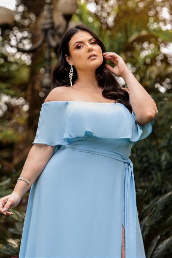 VESTIDO OMBRO A OMBRO KAROLINE PLUS - AZUL SERENITY