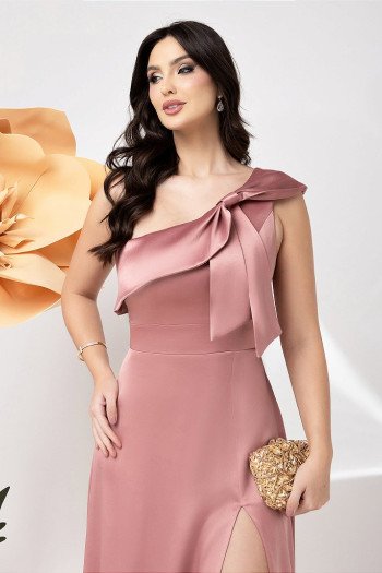 VESTIDO MARISA OMBRO A OMBRO CREPE ACETINADO LAÇO - ROSÉ