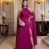VESTIDO DE FESTA MILANO GOLA ALTA COM CAPA - FÚCSIA