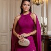 VESTIDO DE FESTA MILANO GOLA ALTA COM CAPA - FÚCSIA