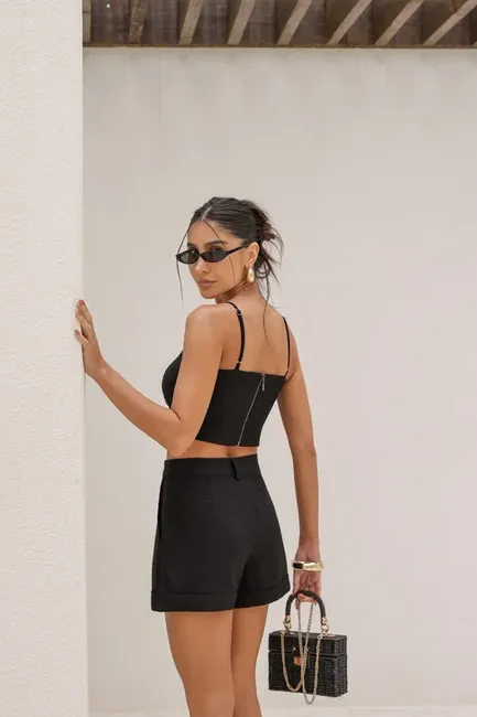 SHORTS LINHO RAMI BARRA ITALIANA - PRETO