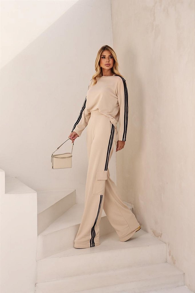 CONJUNTO PIETRA MOLETINHO PANTALONA BOLSOS - AREIA