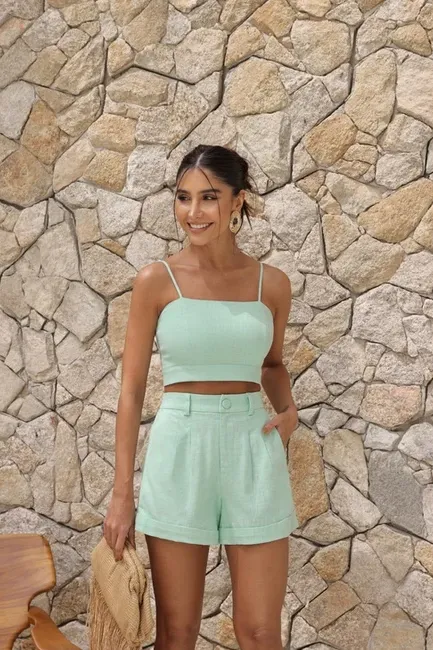 CROPPED DUBAI LINHO DECOTE QUADRADO - VERDE MENTA