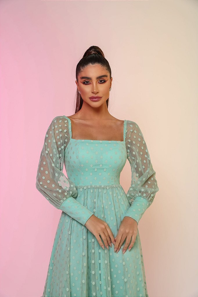 VESTIDO MICHELLE TULE POÁ - VERDE CLARO