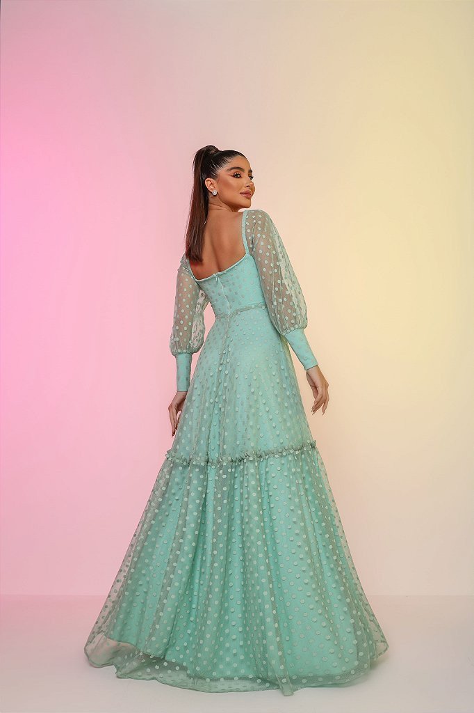 VESTIDO MICHELLE TULE POÁ - VERDE CLARO