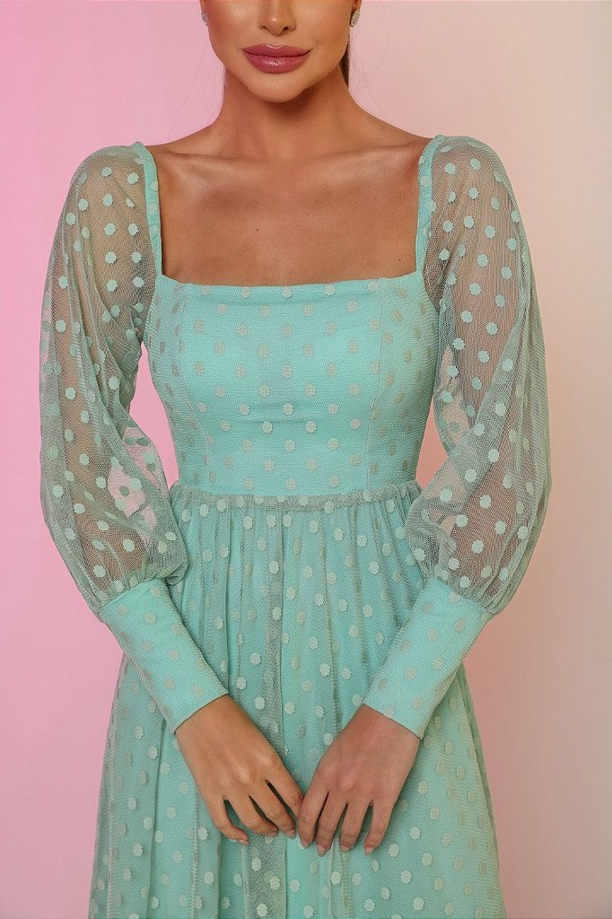 VESTIDO MICHELLE TULE POÁ - VERDE CLARO