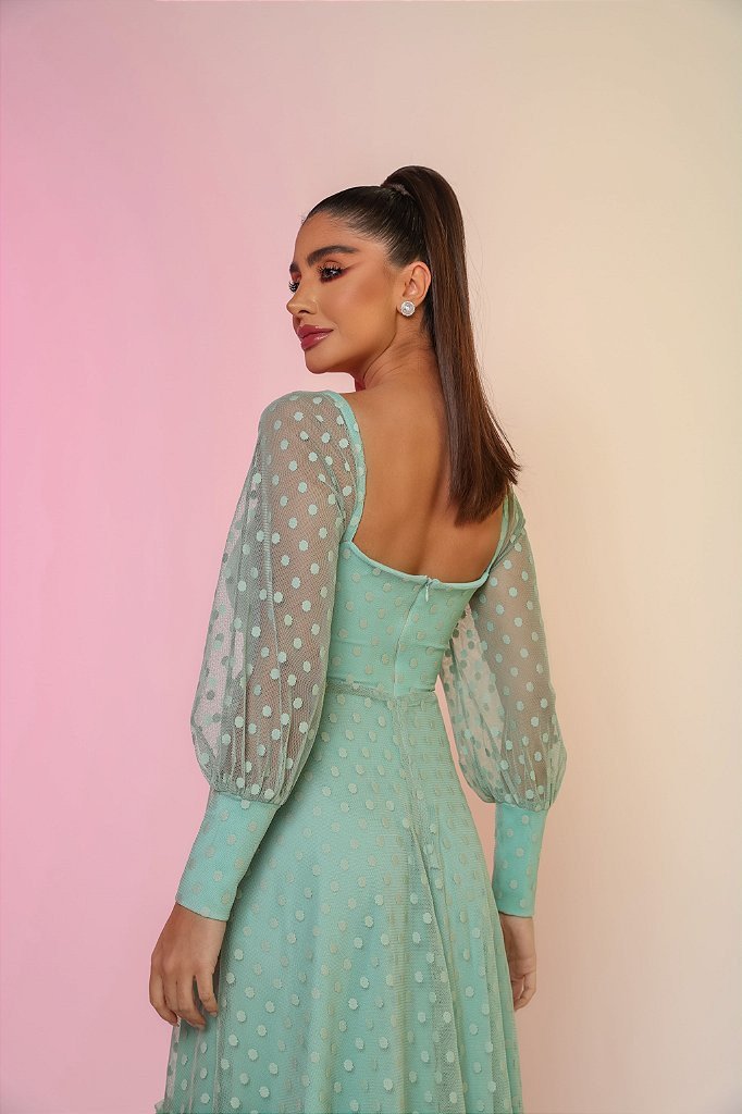 VESTIDO MICHELLE TULE POÁ - VERDE CLARO