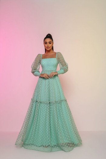 VESTIDO MICHELLE TULE POÁ - VERDE CLARO