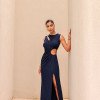 VESTIDO LONGO DETALHE FENDA SARA - AZUL