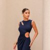 VESTIDO LONGO DETALHE FENDA SARA - AZUL