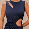 VESTIDO LONGO DETALHE FENDA SARA - AZUL