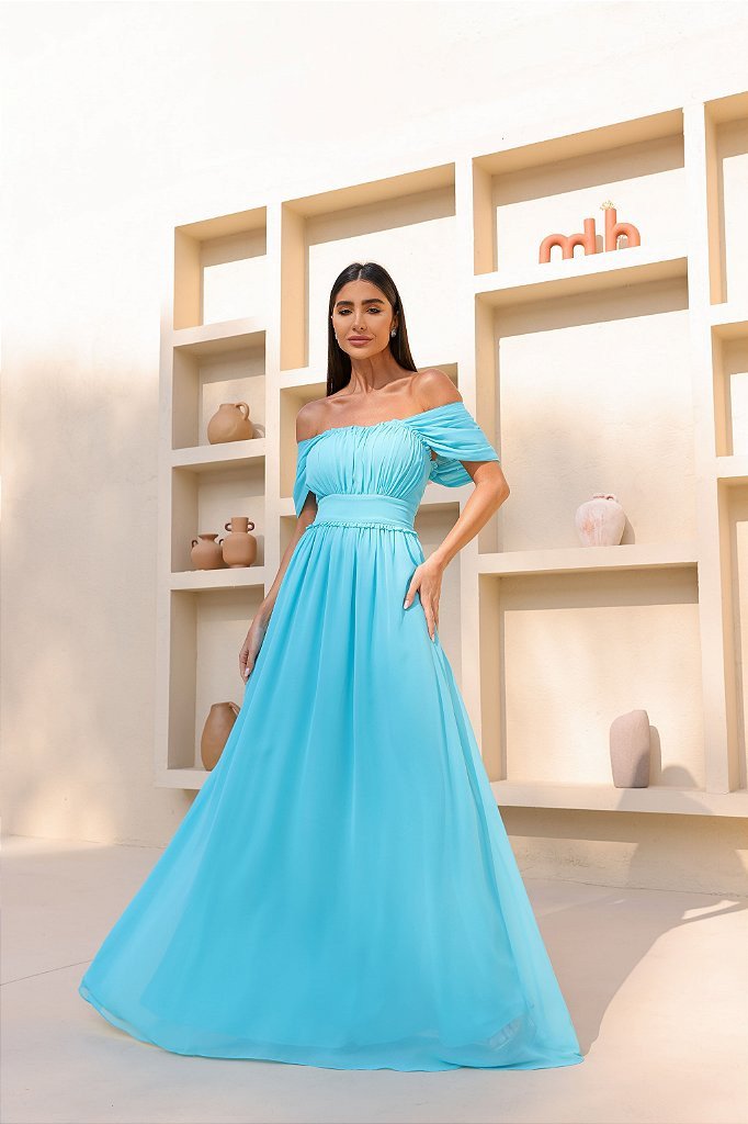 VESTIDO LARA LONGO CIGANINHA - AZUL TIFFANY