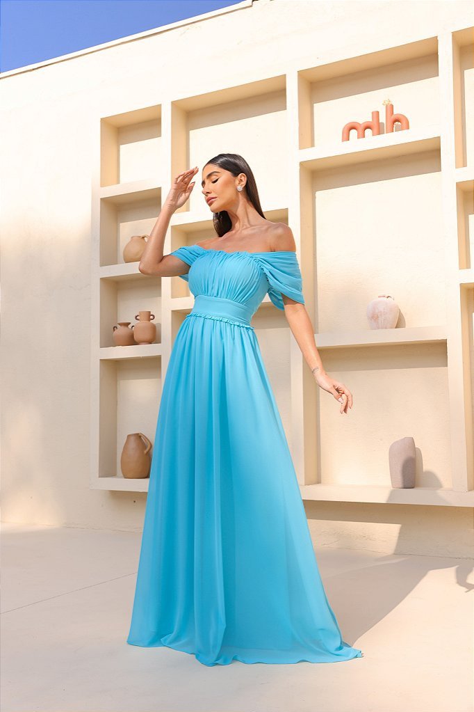 VESTIDO LARA LONGO CIGANINHA - AZUL TIFFANY