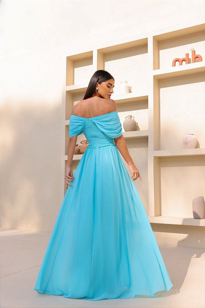 VESTIDO LARA LONGO CIGANINHA - AZUL TIFFANY