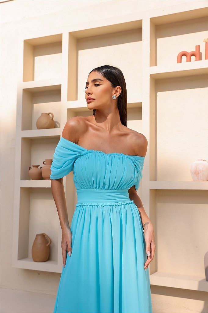 VESTIDO LARA LONGO CIGANINHA - AZUL TIFFANY