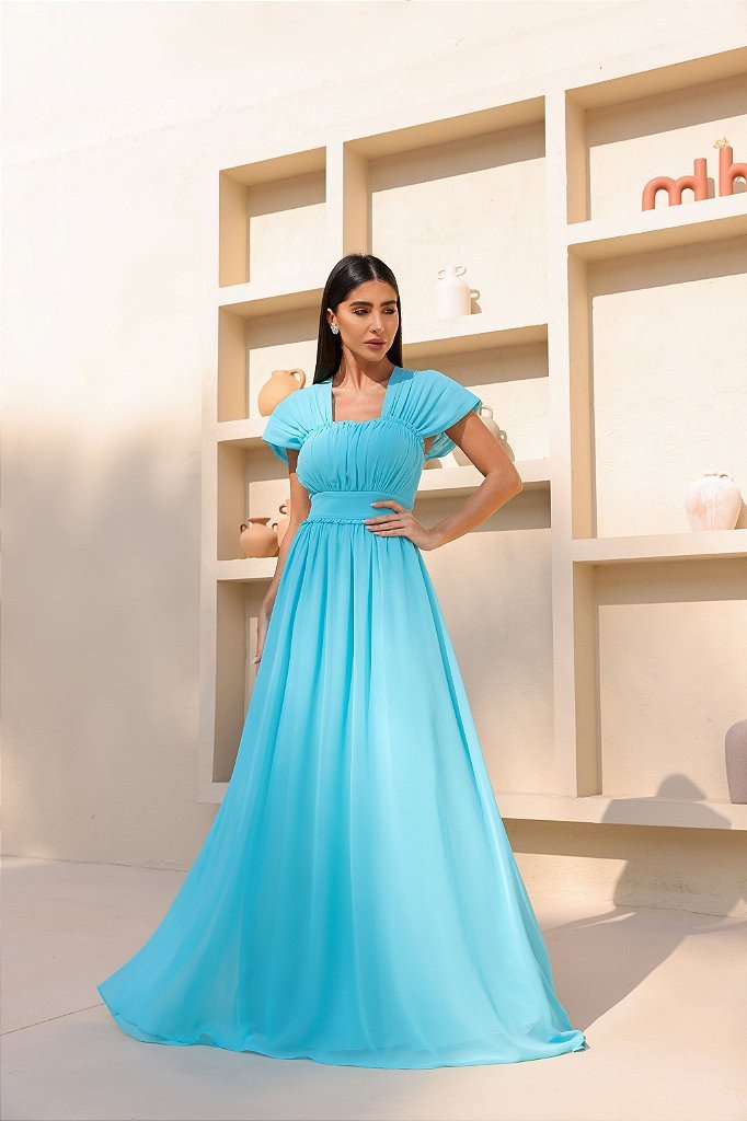 VESTIDO LARA LONGO CIGANINHA - AZUL TIFFANY