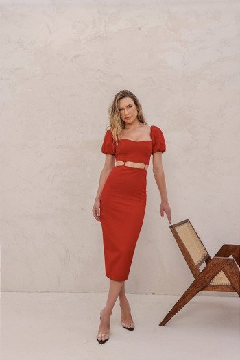 VESTIDO LARISSA MIDI MANFA BUFANTE - VERMELHO