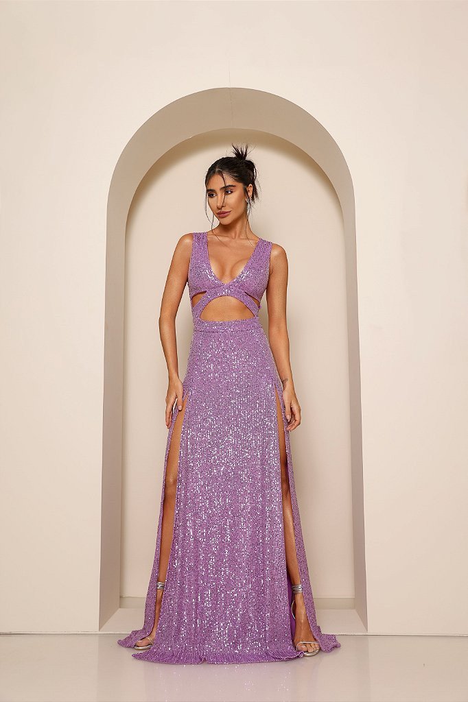 VESTIDO SELENA LONGO PAETÊ - LILÁS