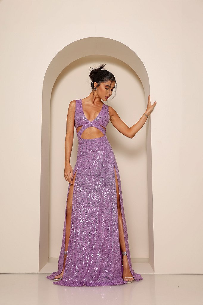 VESTIDO SELENA LONGO PAETÊ - LILÁS