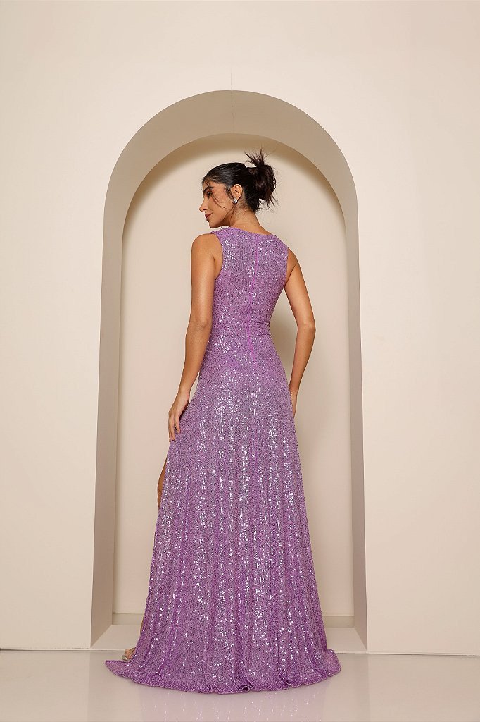 VESTIDO SELENA LONGO PAETÊ - LILÁS
