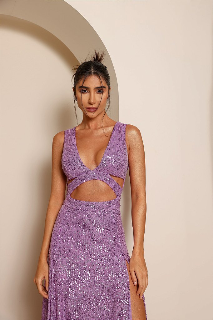 VESTIDO SELENA LONGO PAETÊ - LILÁS