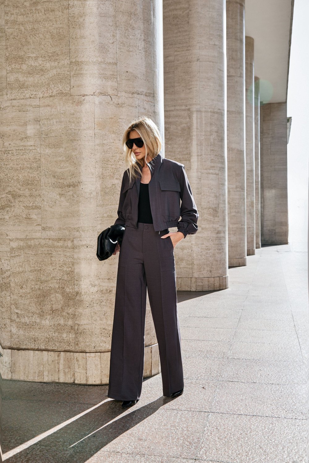 CONJUNTO BERLIM BOMBER CALÇA ALFAIATARIA - CHUMBO