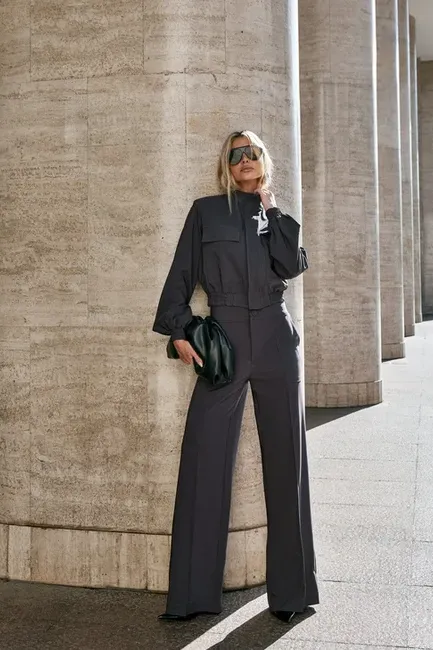 CONJUNTO BERLIM BOMBER CALÇA ALFAIATARIA - CHUMBO