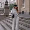 CONJUNTO VENEZA TRICÔ BLUSA GOLA ALTA - CINZA