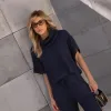 CONJUNTO VENEZA TRICÔ BLUSA GOLA ALTA - AZUL NOITE