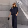 CONJUNTO VENEZA TRICÔ BLUSA GOLA ALTA - AZUL NOITE