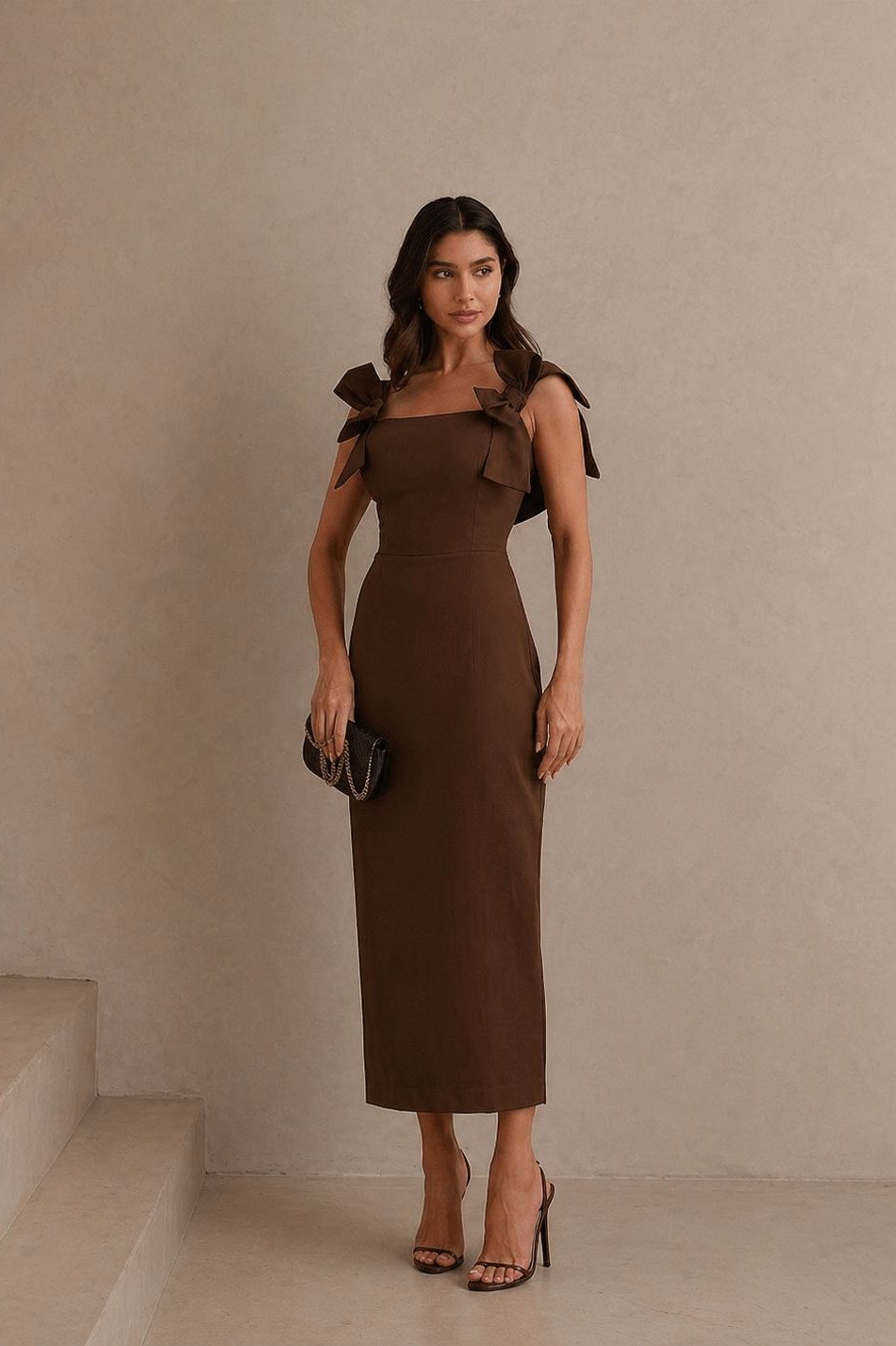 VESTIDO MIDI ALFAIATARIA 4 LAÇOS - MARROM