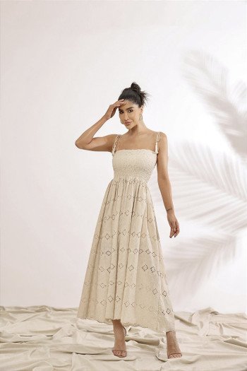 VESTIDO JUJU LONGUETE LASTEX - AREIA