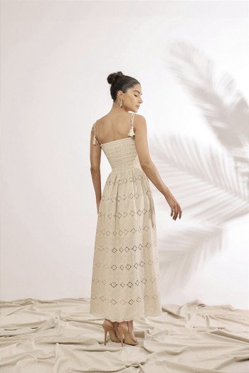 VESTIDO JUJU LONGUETE LASTEX - AREIA