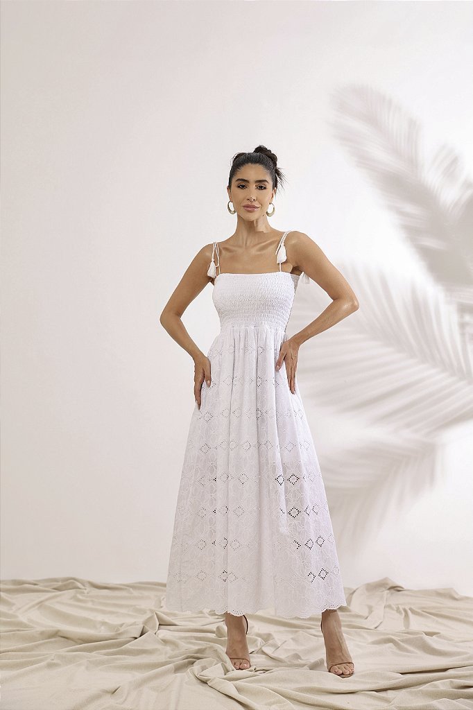 VESTIDO JUJU LONGUETE LASTEX - OFF WHITE