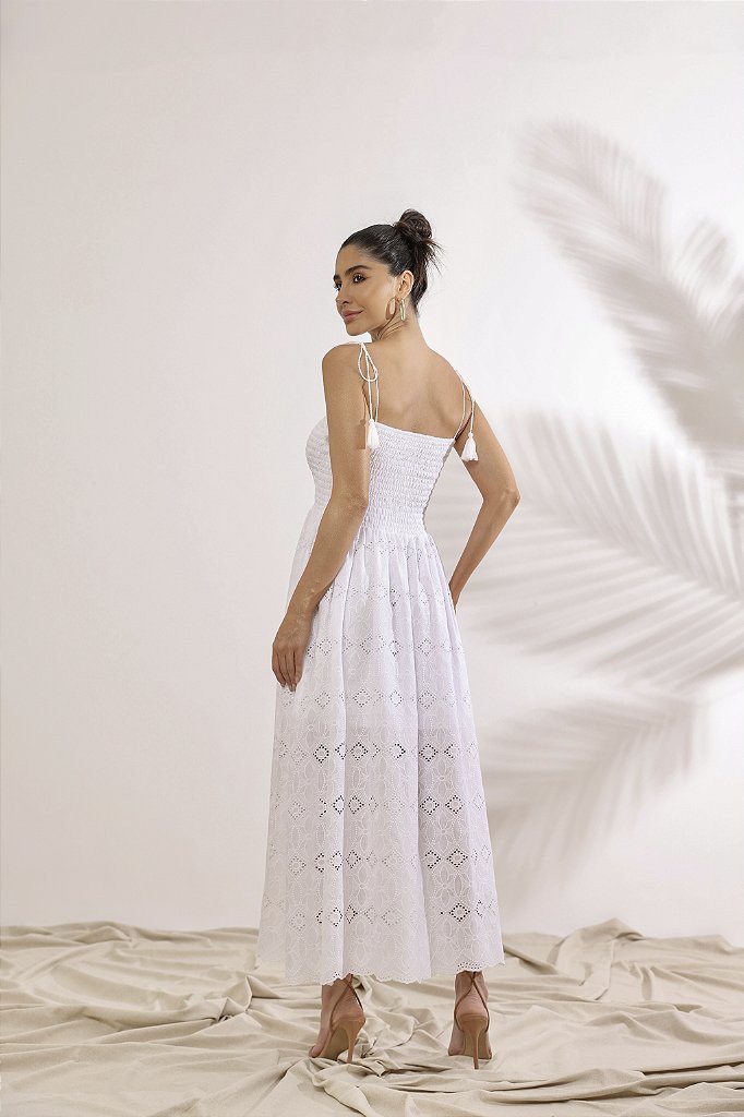 VESTIDO JUJU LONGUETE LASTEX - OFF WHITE