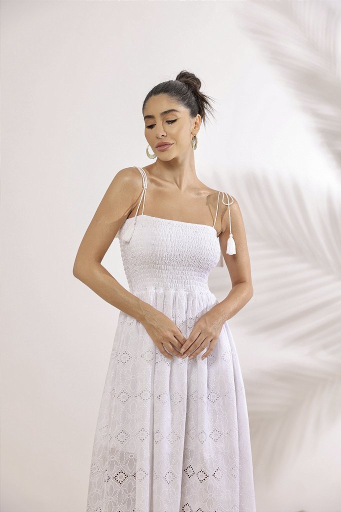 VESTIDO JUJU LONGUETE LASTEX - OFF WHITE