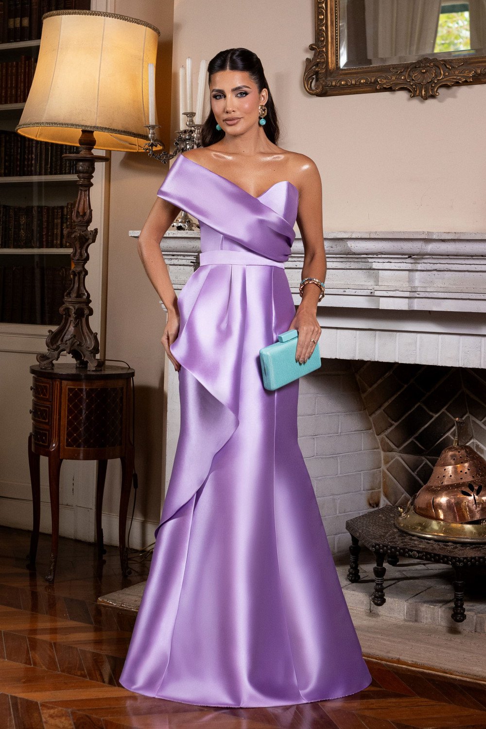 VESTIDO DE FESTA ANA CLARA UM OMBRO ZIBELINE - LAVANDA