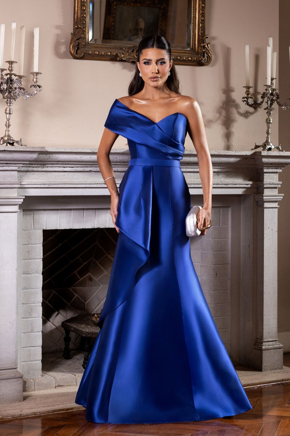 VESTIDO DE FESTA ANA CLARA UM OMBRO ZIBELINE - AZUL ROYAL