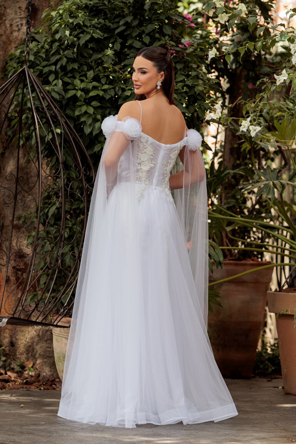 VESTIDO DAIANA OMBRO A OMBRO TULE BORDADO NOIVINHAS - BRANCO