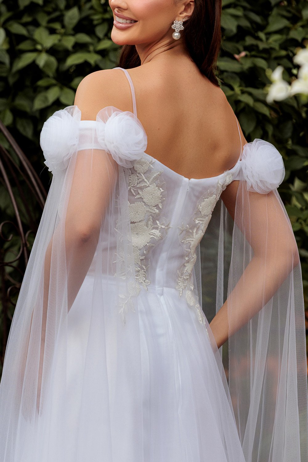 VESTIDO DAIANA OMBRO A OMBRO TULE BORDADO NOIVINHAS - BRANCO