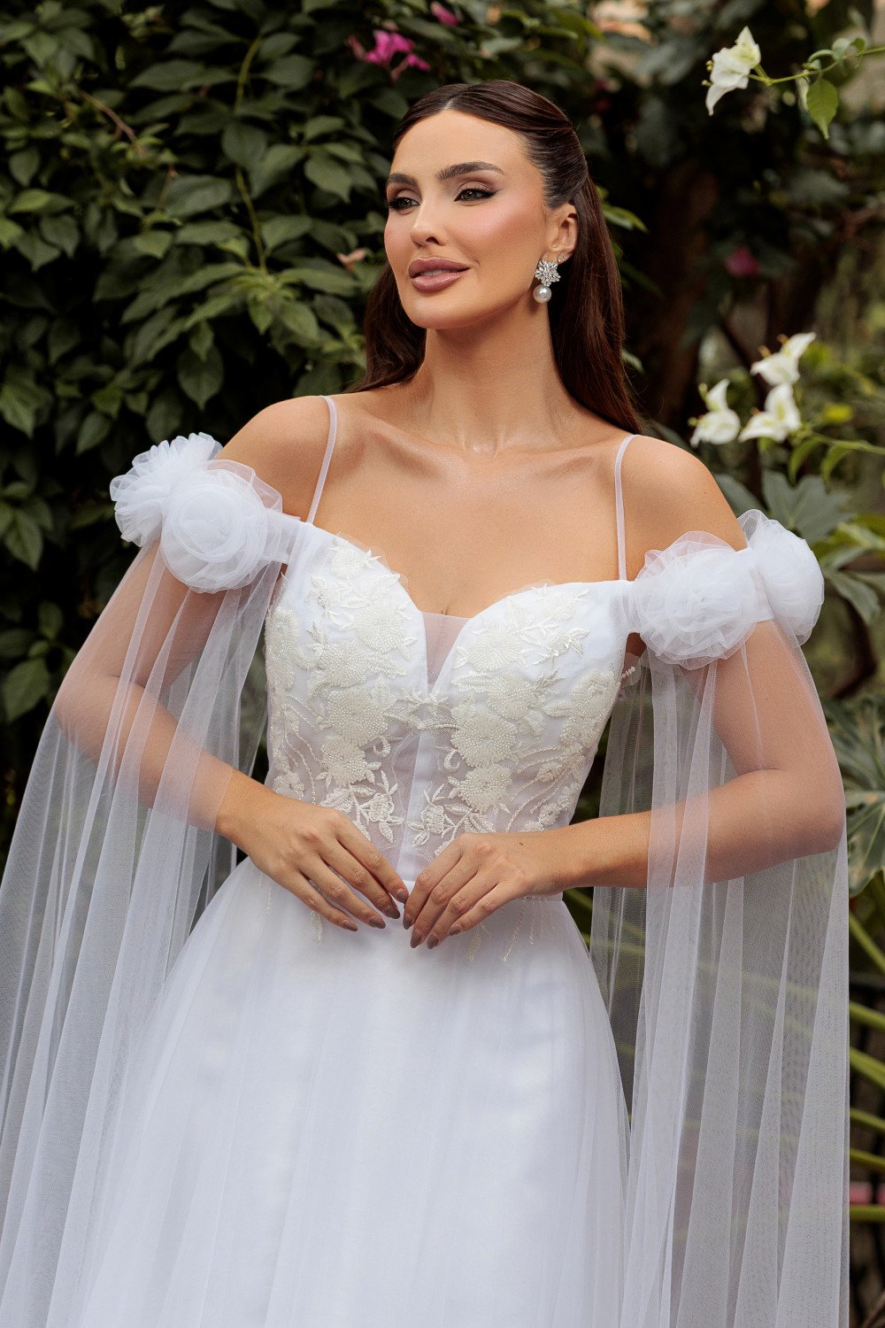 VESTIDO DAIANA OMBRO A OMBRO TULE BORDADO NOIVINHAS - BRANCO